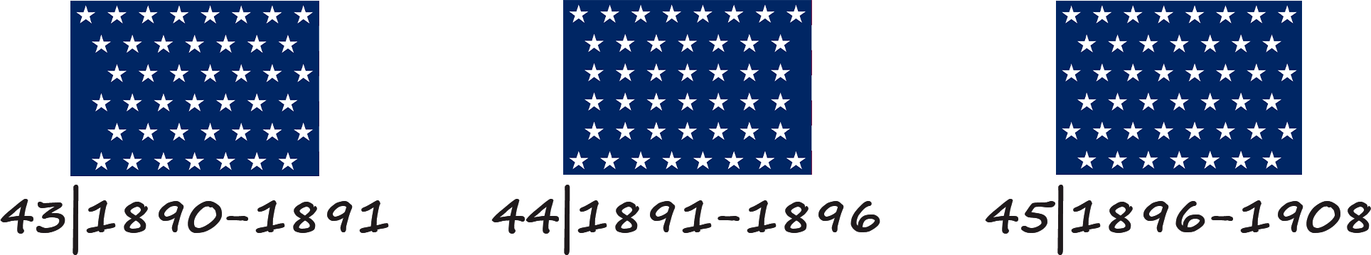 Bandera de los Estados Unidos de América con 43, 44 y 45 estrellas