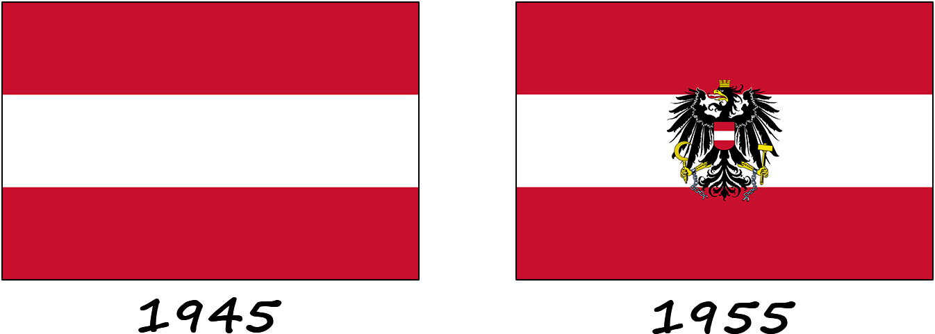 La bandera nacional y la bandera militar, con el escudo de armas, de Austria